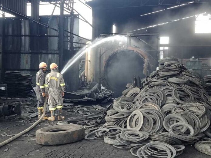 Factory catches fire
